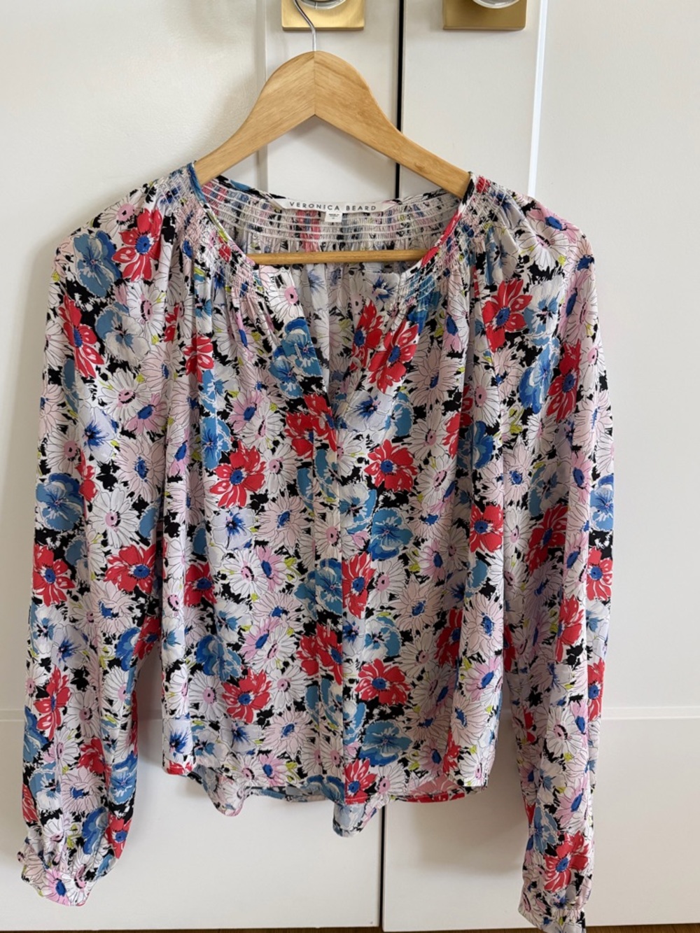 Veronica Beard - Size 0 - Silk Smocked Floral Long Sleeve Blouse Top Multicolor